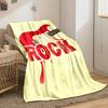 Red electric guitar silhouette with dripping paint above splattered "ROCK." for all seasons blanket lunch break throw gift