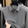 Firstview Men's Winter Fleece-lined Faux Two-Piece Printed Long-Sleeved Base Shirt