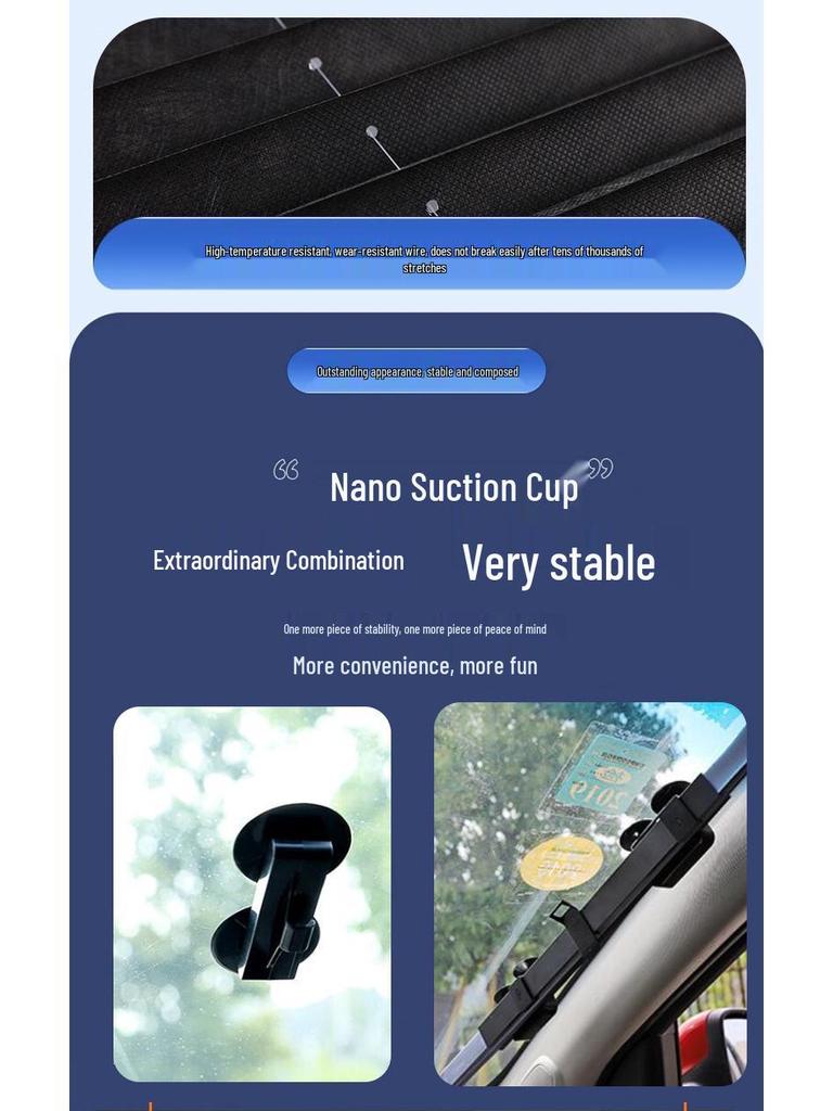 Auto Retractable Folding Car Sun Shade with Suction Cups & Heat Insulation for Windows & Windshield