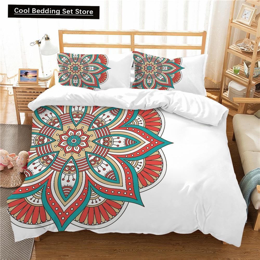 Bohemian Lotus King Queen Duvet Cover Boho Mandala Bedding Set For Kids Teens Adults Exotic Flowers 2/3Pcs Polyester Quilt Cover
