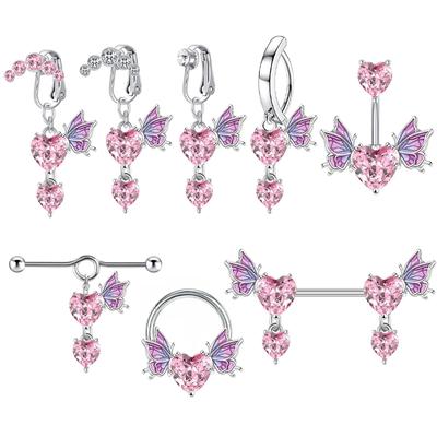 Edelstahl-Nabelring Herzförmige Flügel Nasenpiercing Bauchnabelring Nasenstecker Schmetterling Ohrknochen Nagel Körperschmuck
