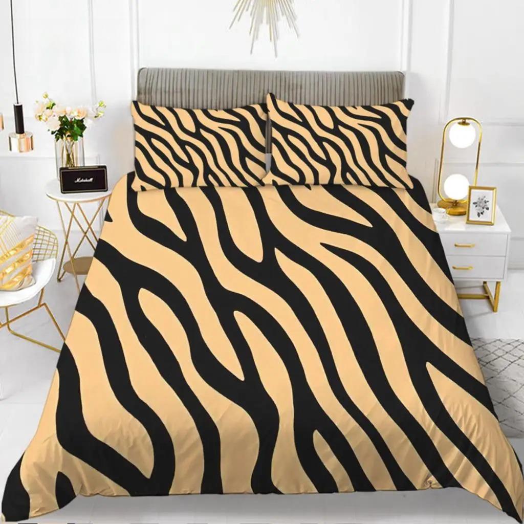 Zebra Print Duvet Cover Set King Polyester Red Black Stripes Bedding Set Wild Animal Zebra Wildlife Skin Quilt Cover for Girls