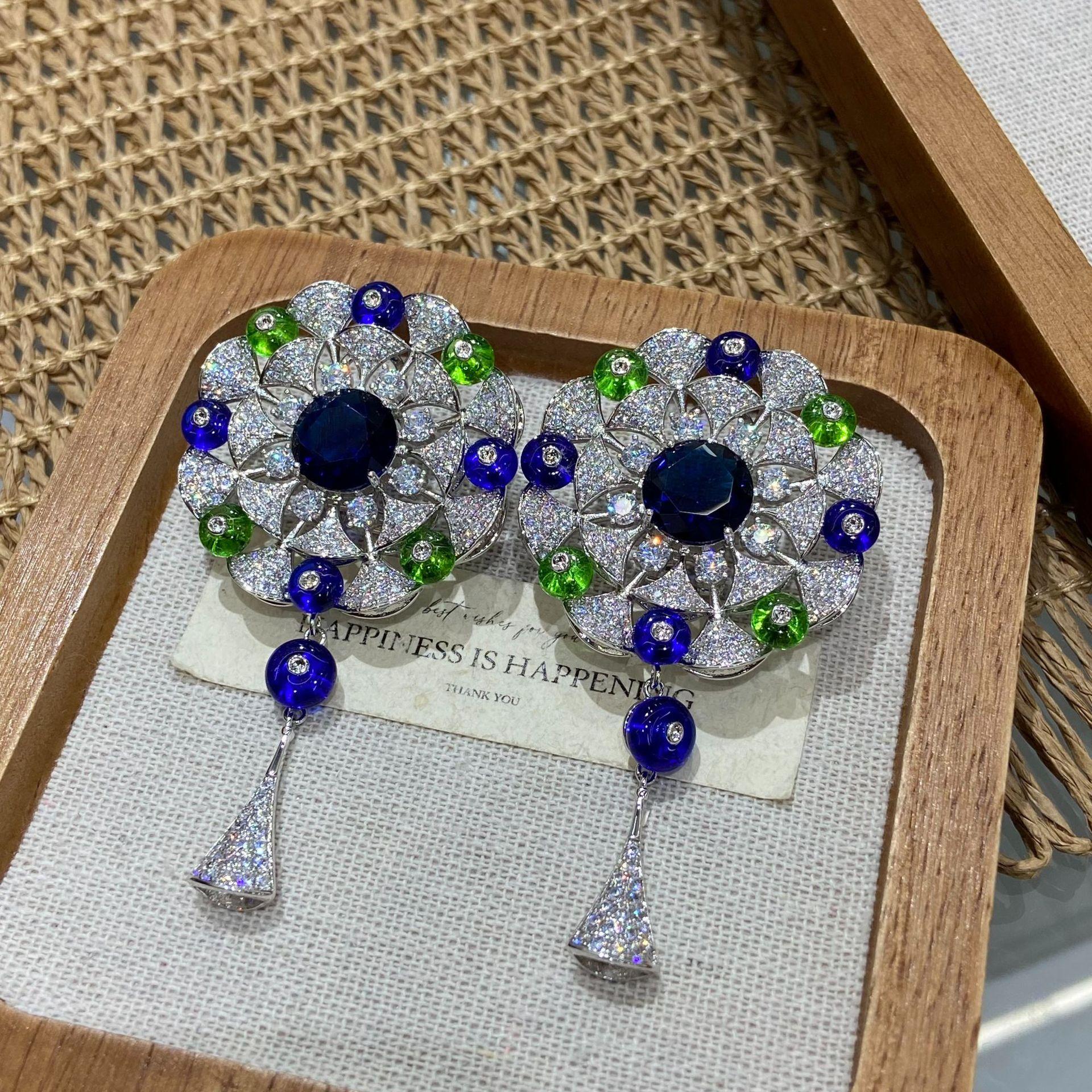 Bohemian Diamond Fringed Flower Earrings Necklace Temperament Women S Small Luxury Jewelry Set Seiko Edition