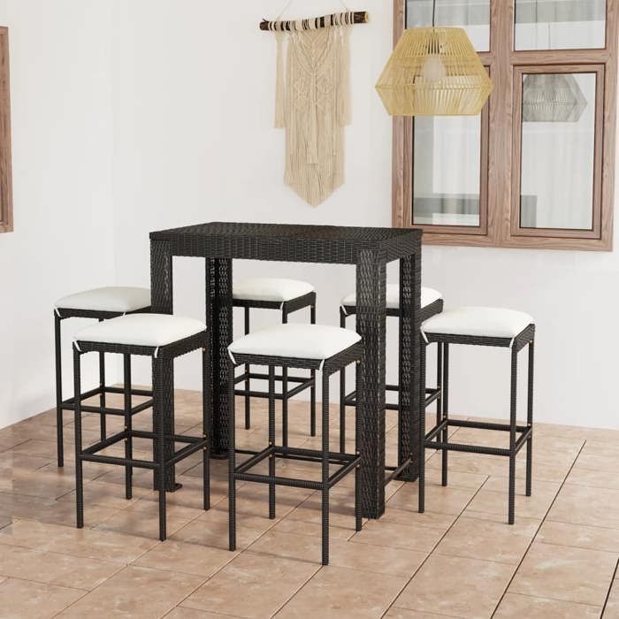 VidaXL 7-Piece Garden Bar Set with Cushions Bistro Furniture Outdoor Dining Set Lounge 3064784