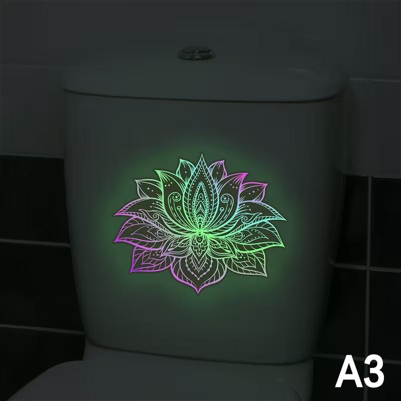 Glow-in-the-Dark Flower Toilet Sticker Home Decor Stickers Self-Adhesive Removable Bathroom Decal Lotus Mandala Wall Sticker