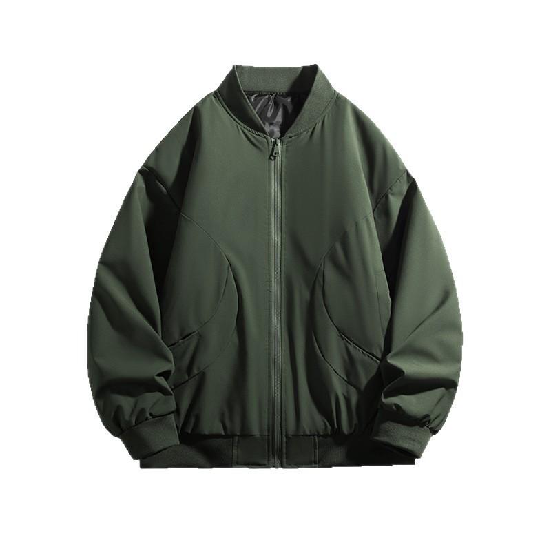 Mens Winter Thickened Cotton Puffer Jacket Stand Collar Zip Front Casual Oversized Baseball Style