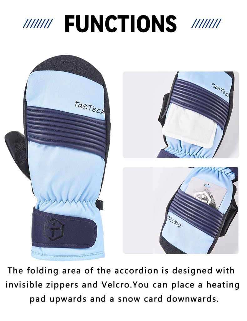 TaoTech Gathered Snowboard Gloves with Wrist Waterproof Ski Gloves for Men and with Protectors Neon Mittens, Guards, Women, Five-Finger Inner, (L,