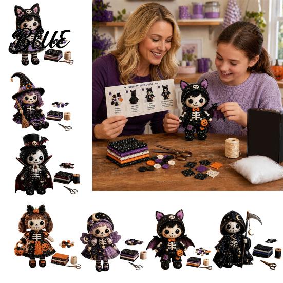 Halloween Sewing Project Skeleton Witch Patchwork Kit Gothic Girl Doll DIY Step-by-step Tutorial Kit for Adults Teens Handmade Gift Beginners