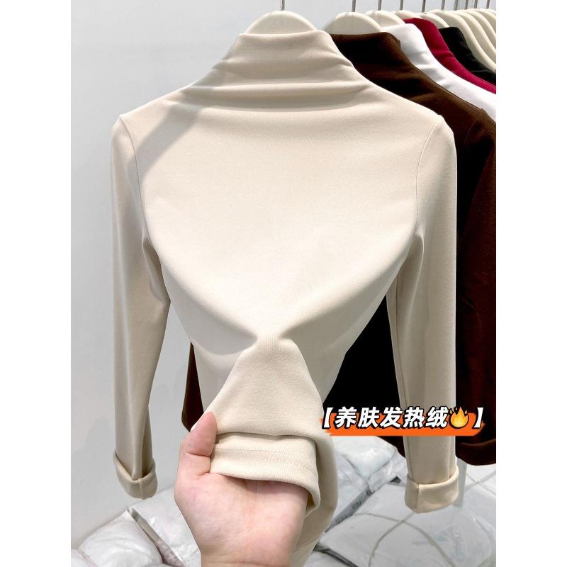 Double-sided German Velvet Inner Top Women's Spring Semi-turtleneck Long-sleeved Shirt Temperament Versatile High-end Bottoming Shirt