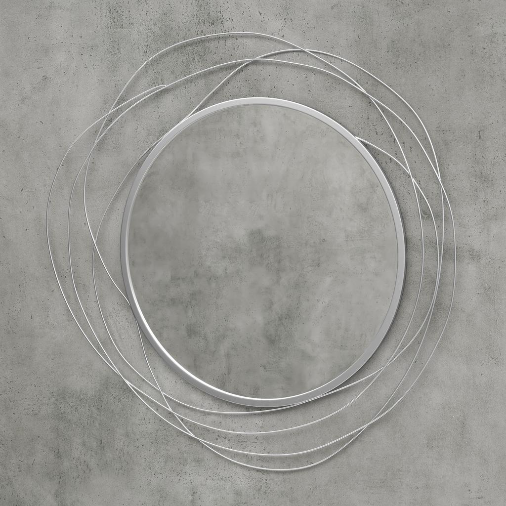 Metal Wall Art 65cm Modern Decorative Mirror Decor for Living Room Bedroom Dining Room, Silver