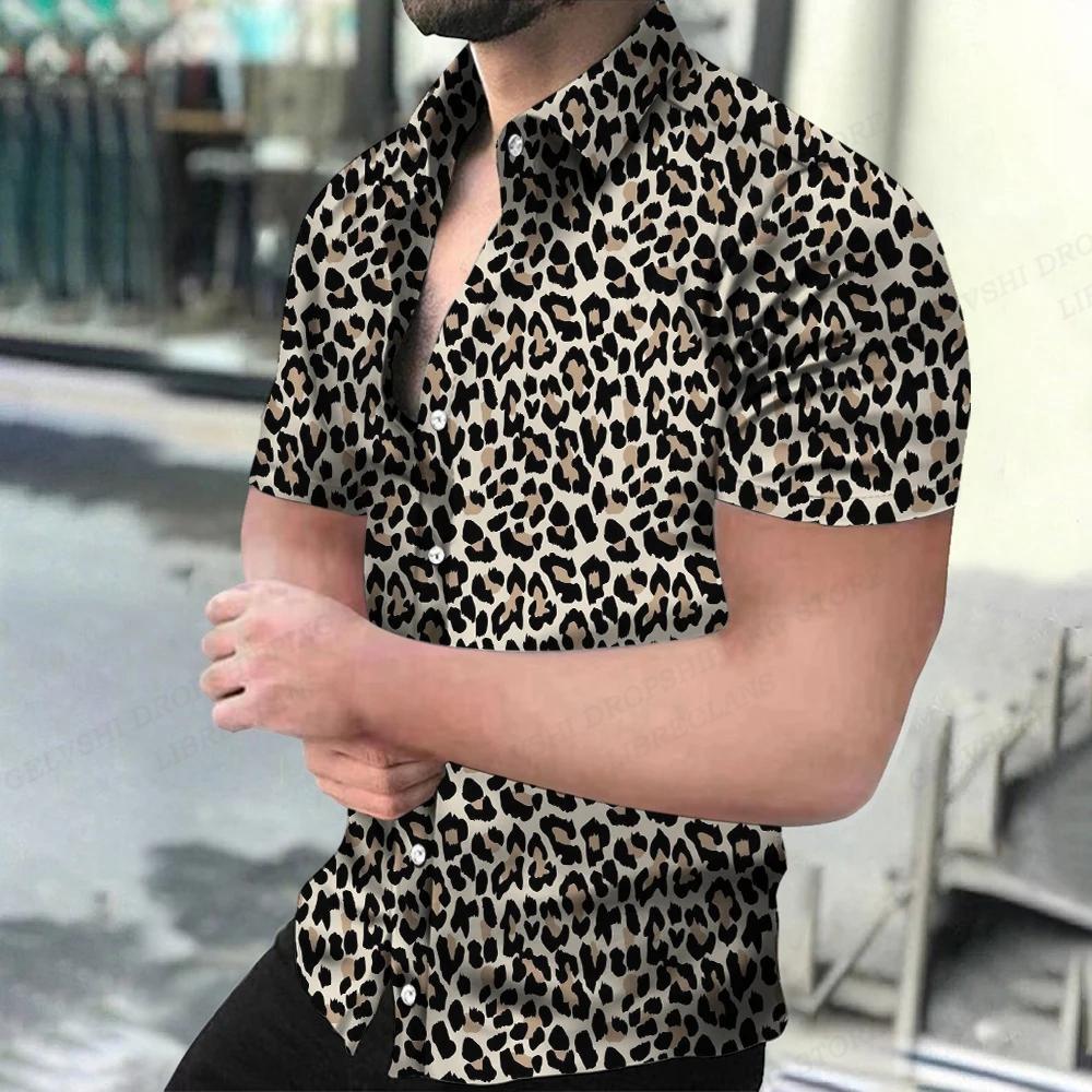 Camicie Hawaiane Estive da Uomo Collo a Revers Camisa Stampa 3D Leopardo Camicie Uomo Donna Manica Corta Camicetta Monopetto