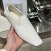 Sheepskin version~ French retro leather diagonal cut square head commuter shoes simple lazy one pedal flat single shoes women
