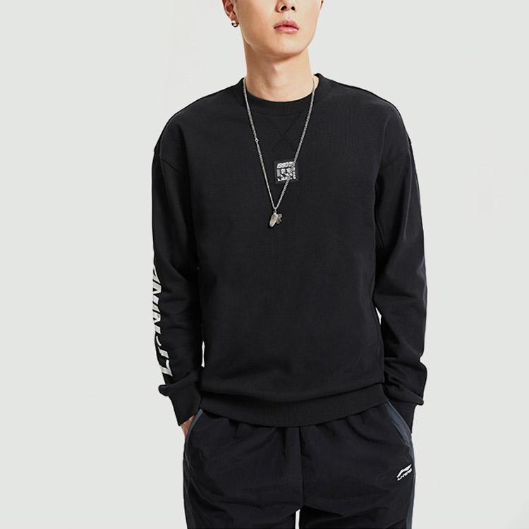 Li Ning Sports Casual Printed Crew Neck Pullover Sweatshirt Men Sweatshirt Black AWDR027-3