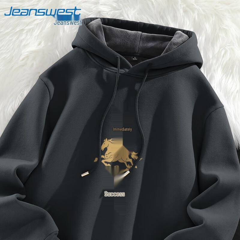 Jeanswest Men's Guochao Year of the Horse Thickened Fleece Hoodie