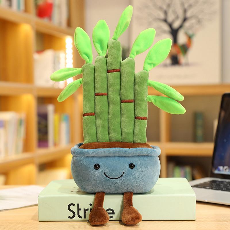 Kawaii Potted Green Plant Humanoid Doll Plush Toy Stuffed Flowerpot Pine Tree Bamboo Plushie Decor Gift