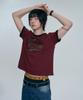 MOO Multi Applique Crop Ringer Short Sleeve Tee - Burgundy