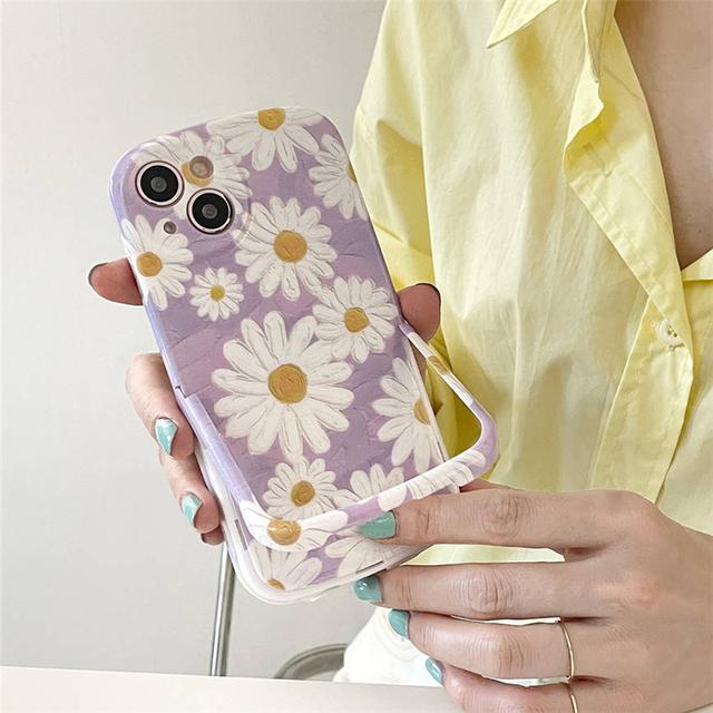 

Корейский чехол с рисунком маслом, цветком белой ромашки, невидимый кронштейн для Iphone 14 13 12 11 Pro Max 11, противоударный мягкий чехол с милым цветочным принтом For iPhone 13Pro Max