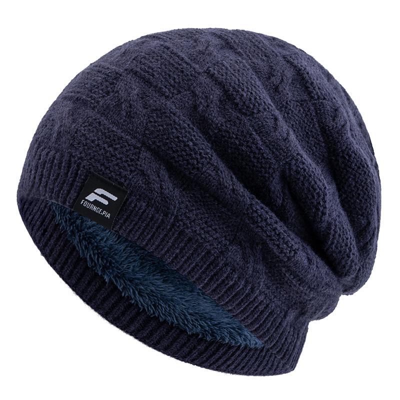 New Style Unisex F Letter Keep Warm Winter Hats Plush Fur Lined Knit Cap For Men Women Warm Beanie Cap Label Decor Knitted Hats