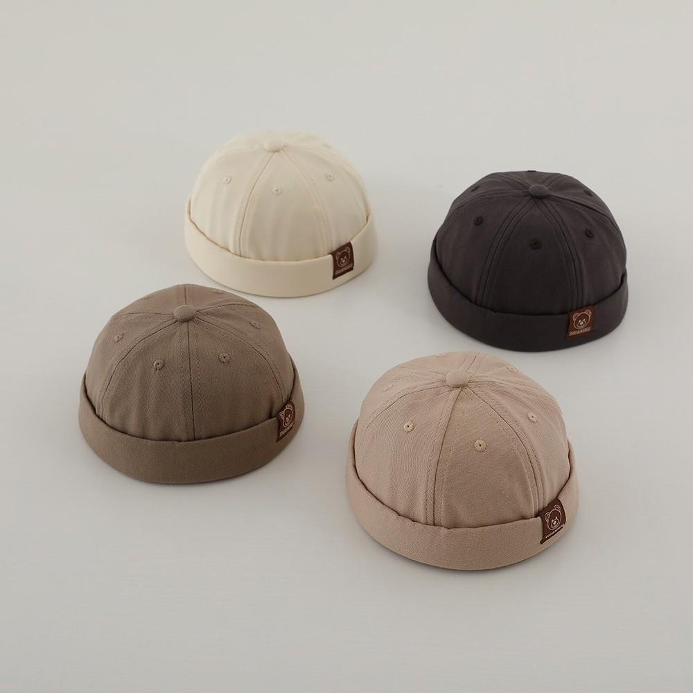 Adjustable Drawstring Kid Brimless Hat Solid Color Hip Hop Cap Vintage Melon Cap  Boys Girls