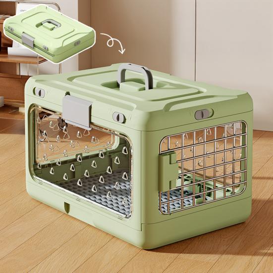 Trasportino Pieghevole per Animali da Viaggio Portacani Gatti in Plastica Dura con Tappetino Igienico Griglia a Rete Gabbietta Pieghevole per Cani Piccoli Gatti