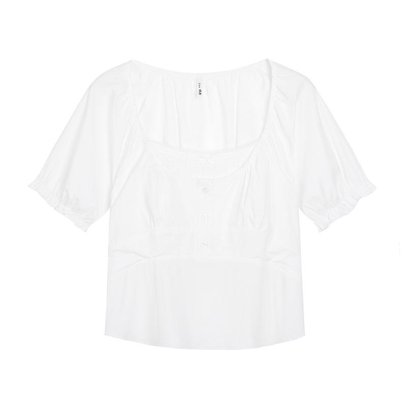 Dámské letní tričko s krátkým rukávem a U výstřihem - Francouzský styl, Plus size, Design omlazující postavu (65001)