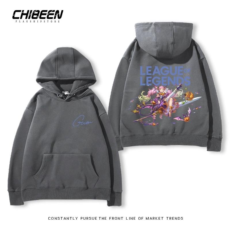 League of Legends LOL Lingluo Puppe Gwen Print Herren Kapuzensweatshirt Herbst und Winter Outdoor Plus Samt Locker Erwachsene Oberteile