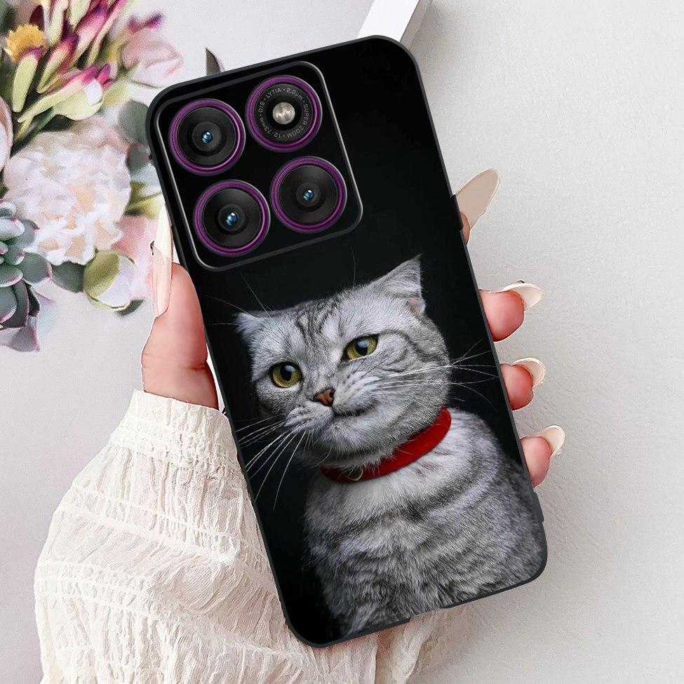For Motorola Edge 60Pro XT2507-1 Back Cover For Motorola Edge 60 Pro Case Cute Cartoon Luxury Flower Painted Black Silicone 6.7"