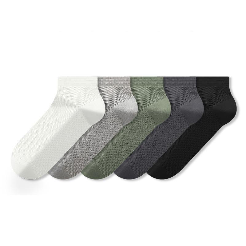 Men's Summer Mesh Breathable Thin Business Solid Color Short Socks with Sweat Absorption, Odor Resistance and Non-Slip Heel - Boat Shoes