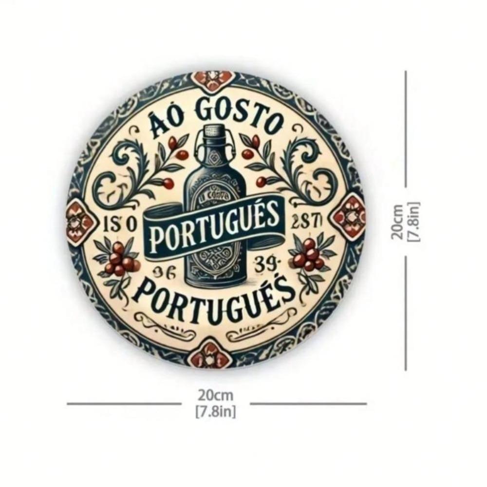 Vintage Portuguese Farmhouse Metal Wall Art Round Aluminum Sign for Home Decor
