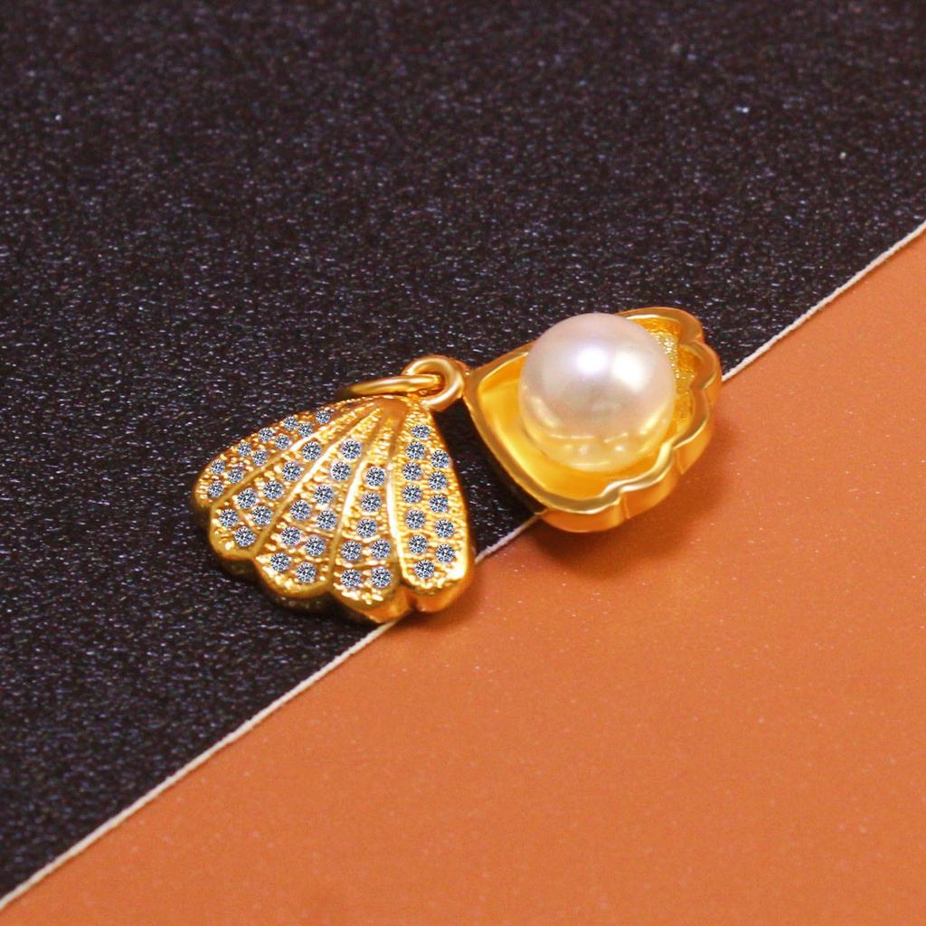 Meilong Shell Pearl Pendant Luxury Zircon Necklace for Women, Gold Electroplated.