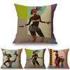 Cartoon Mode Afrikanische Frau Dame Kissenbezüge Premium Leinen Wurfkissenbezug 18 Zoll