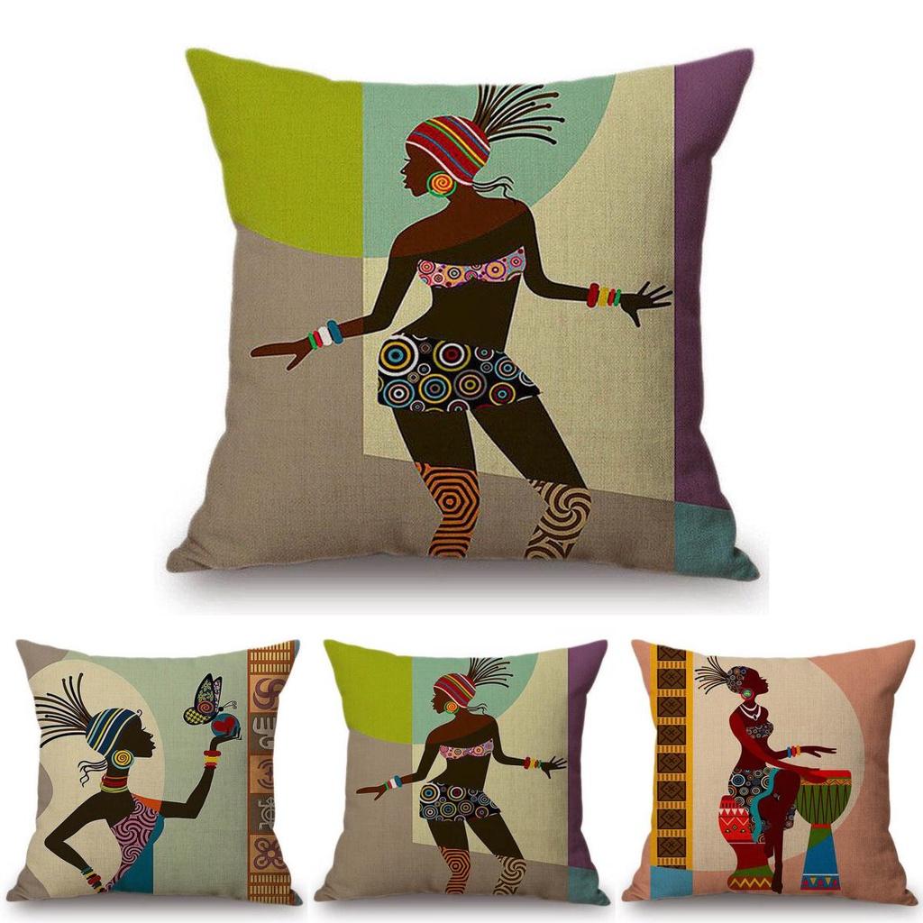 Cartoon Mode Afrikanische Frau Dame Kissenbezüge Premium Leinen Wurfkissenbezug 18 Zoll
