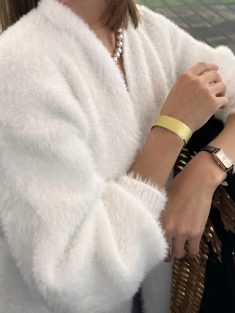 Women's White Long Faux Mink Fur Cardigan Sweater - Soft, Fluffy, and Thick for Autumn and Winter