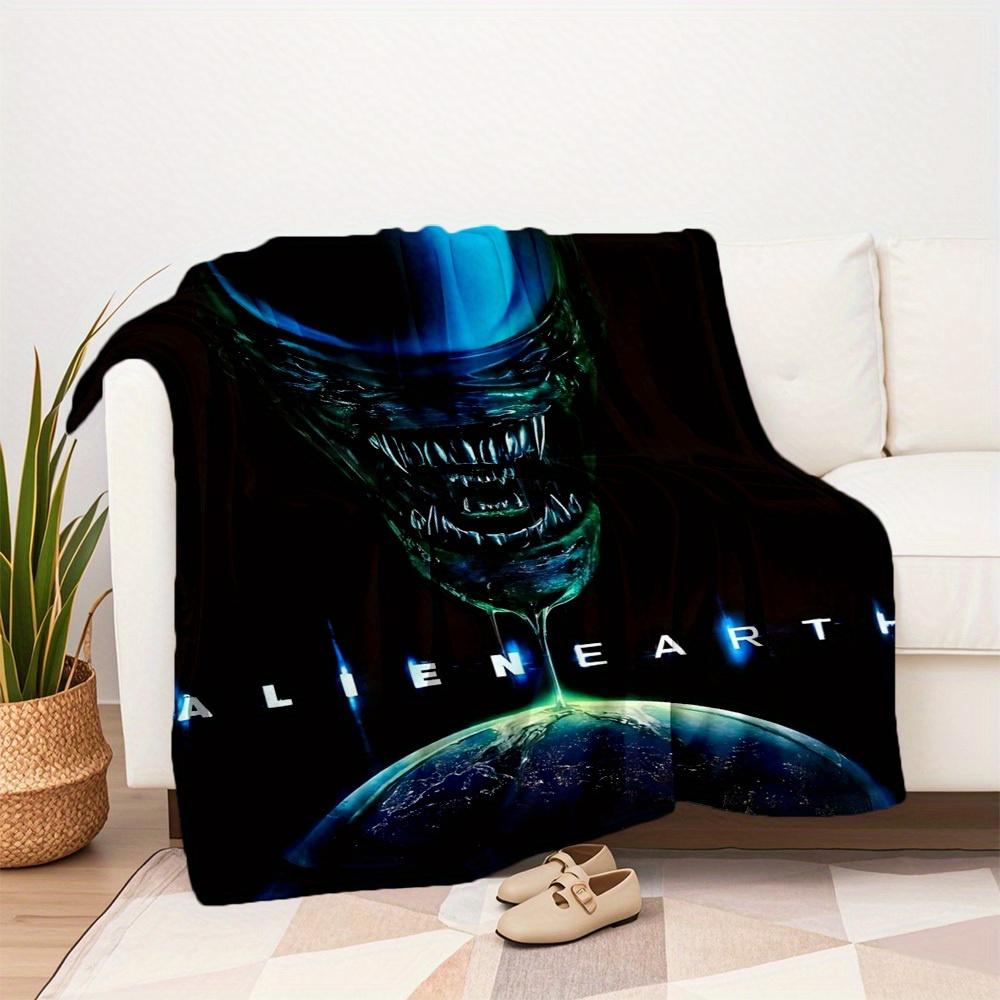 1Pc Alien Earth Print Flannel Blanket, High Quality , Comfortable for All Seasons, Home Decor, Warmth and Comfort, Perfect for Christmas