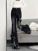 Hot Girl Black Bow Tie Lace-Up Flare Jeans - Women's Micro-Flare Winter Design 2025