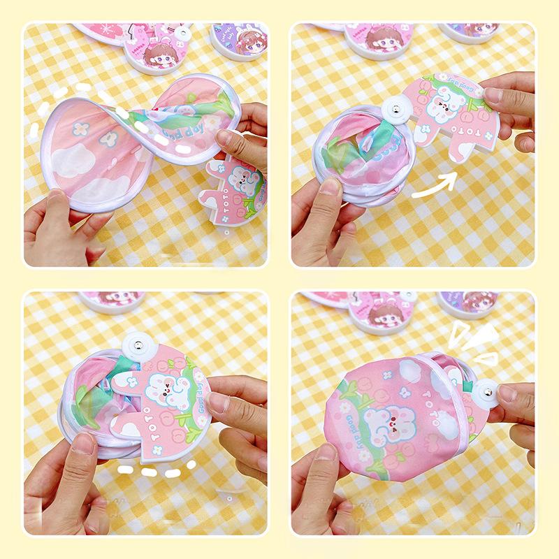 Mini Cloth Face Portable Cartoon Folding Fan Small Fan Cute Folding Fan For Summer Travel School
