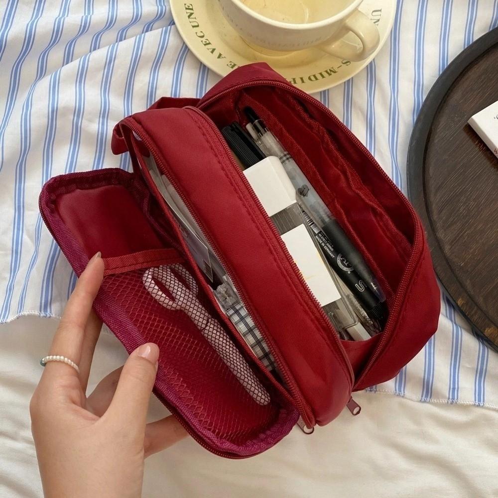 Wine Red Korean Stationery Bag Desktop Storage Solid Color Pencil Pouch  Office