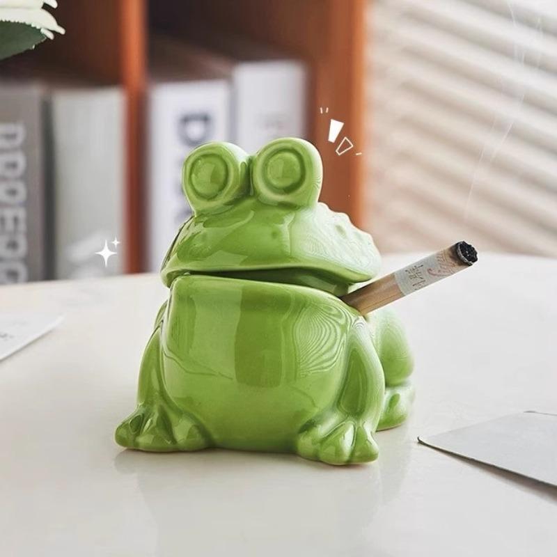 1PC Ceramic Frog Ashtray Creative Ornament Home Office Home Crafts Art Small Tea Pet Storage Jewelry Home Decoration