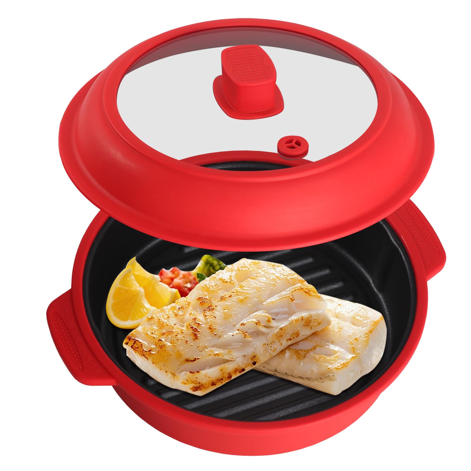 

GOOSE GGG Microwave Cooking Grilling Grilling Aluminum Silicone Microwave Cooking Kitchen Round Shape GLOU-GLOU Utensil, 8-in-1 Function Fish,
