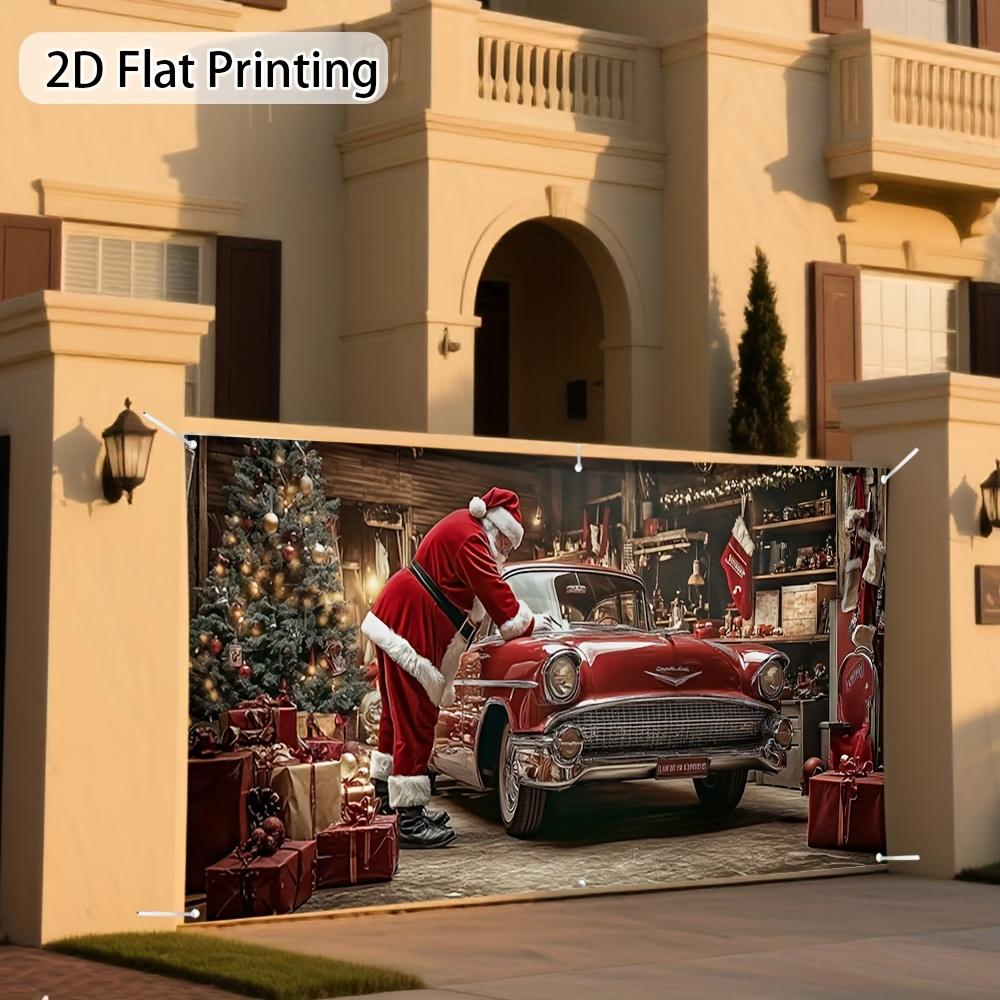 2D Flat Banner, 2D Flat, 1pc Holiday Santa Claus Garage Door Decoration - 2D Flat Printing, Christmas Decoration