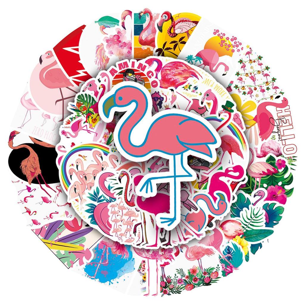 50pcs Flamingo Waterproof Cartoon Stickers for Suitcases, Scooters, Computers, and Tablets
