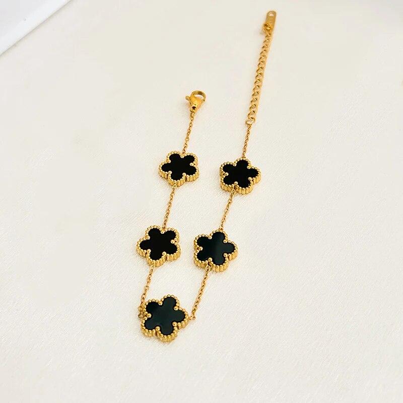 Conjunto de joias de flores de aço inoxidável, presentes de Natal, colar de pingente de moda moderna de luxo, brincos, pulseira, joias para mulheres