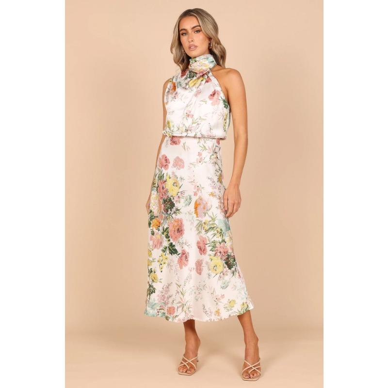 Women's Summer Elegant Fashion Long Dress Sexy Sleeveless Printed Hanging Neck Casual Dresses