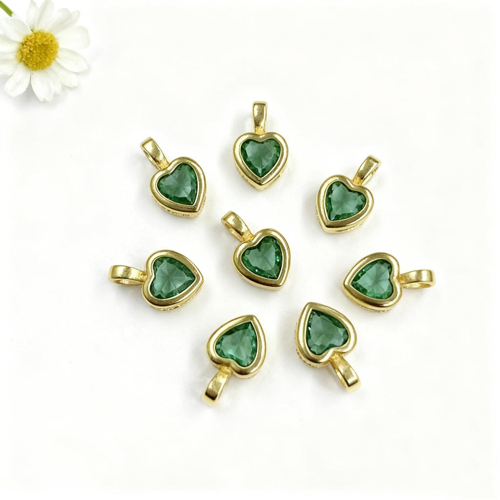 European American Popular Style Colorful Zircon Heart Shape Pendant Charm for Gemstone Beaded Necklace Bracelet DIY Accessories