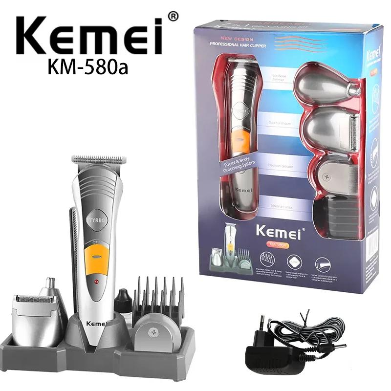 

Kemei KM 580A «все в одном», перезаряжаемая электрическая машинка для стрижки бороды, мужская машинка для стрижки, бритва, триммер, набор машинок для стрижки волос