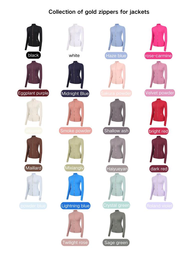 In Stock: LU Women's Slim Fit Yoga Jacket with Gold Zipper - Stand Collar Running Top