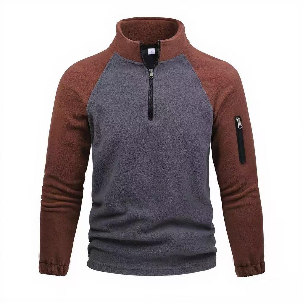 2025 Men's Fashion Color Block Fleece Zip Hoodie