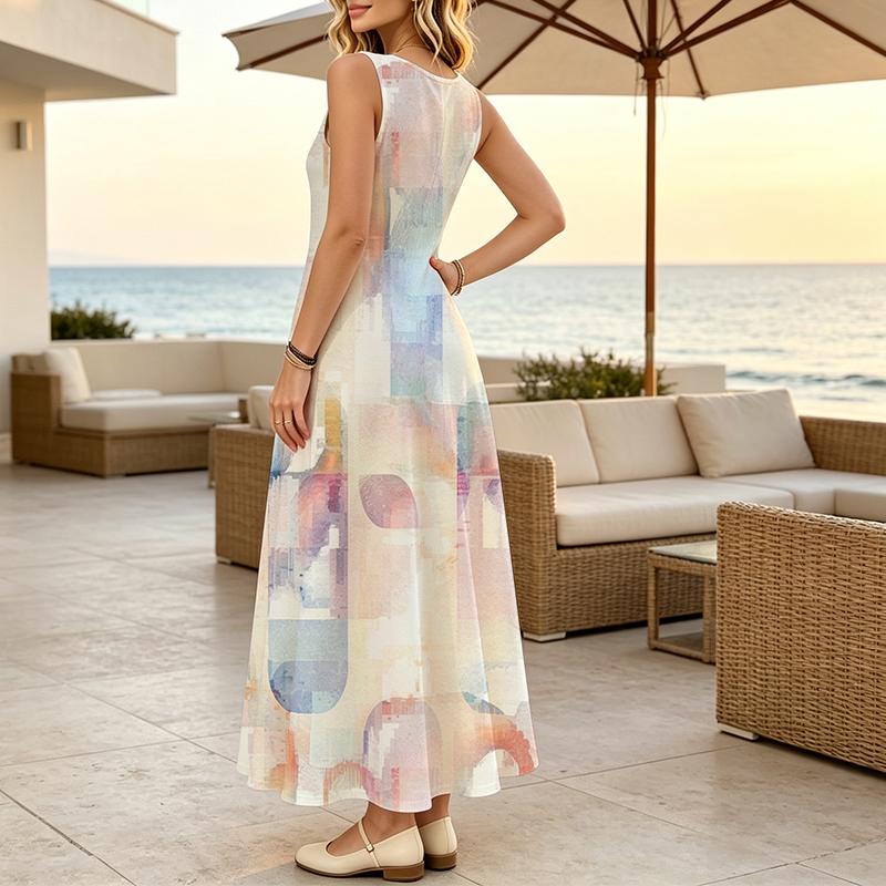 Women's Sleeveless Maxi Dress,Lightweight Loose Fit Beach Vacation Dress,Vibrant Color Comfortable Spring & Fall Inner Layer for Holiday