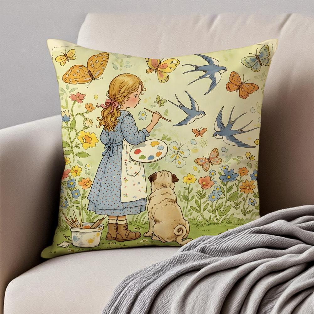SSardines Art Cushion Cover Pillowcase Antidustmite Invisible Zipper Short Plush Sofa Cushion