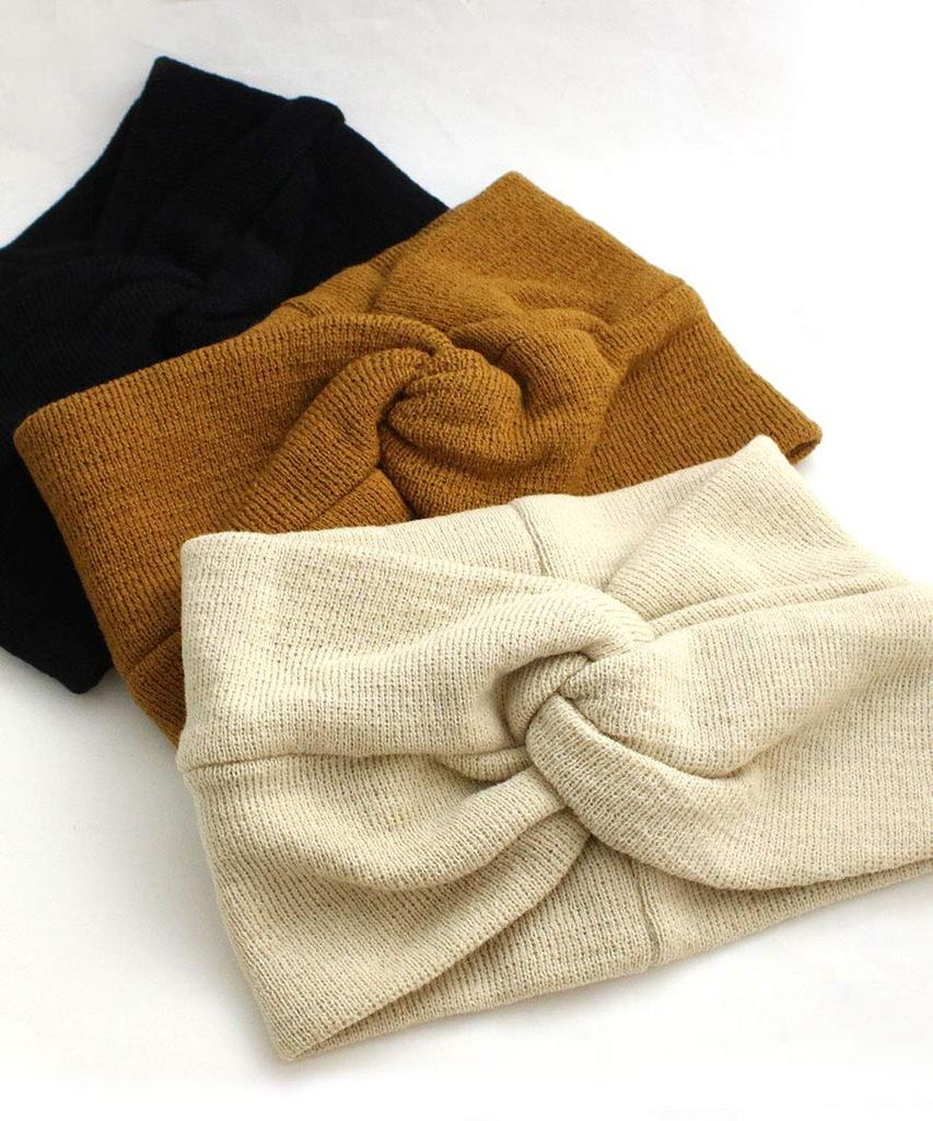 VINGTAINE Plain Wide Knit Mature Brown Headband, Turban, Casual, Style, HB-107-BR -